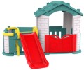 Domek ogrodowy 3w1 dla dzieci Zielony dach + Zjeżdżalnia + Ogródek z płotkiem