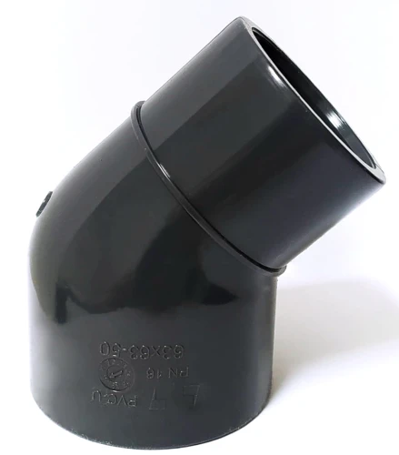 Kolano PVC-U 45° redukcyjne 63/50 mm