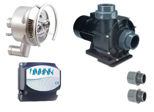 Przeciwprąd HURAGAN DUO 95 m³/h [H= 2 m] komplet: pompa NewBCC, 4 kW, 400 V, sterownik PIEZO Tebas, wkład przedni z zestawem montażowym w mur [bez rur, złączek i zaworów]