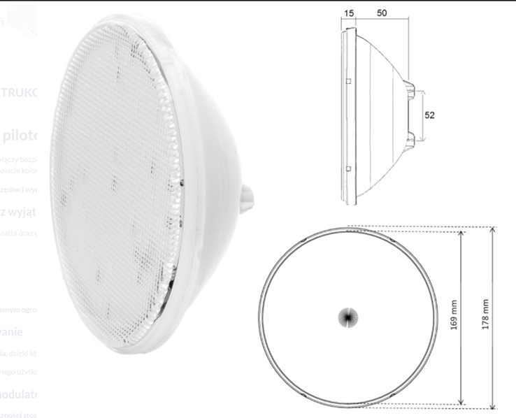wymiary żarówki kolorowej z pilotem do basenu 
